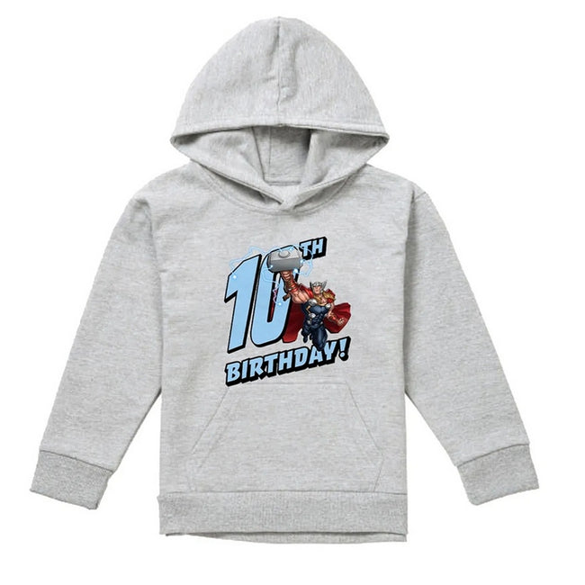 Athletic Heather - Front - Marvel Childrens-Kids Thor Heather 10th Birthday Hoodie