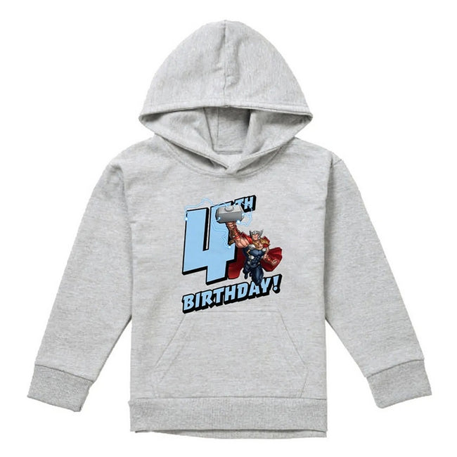 Athletic Heather - Front - Marvel Childrens-Kids Thor Heather 4th Birthday Hoodie