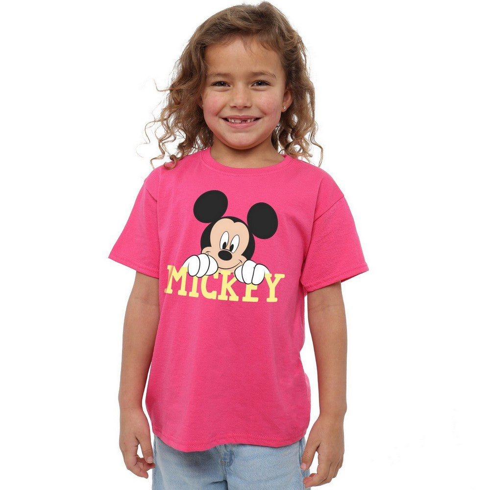Fuchsia - Side - Mickey Mouse Girls Cute Face T-Shirt