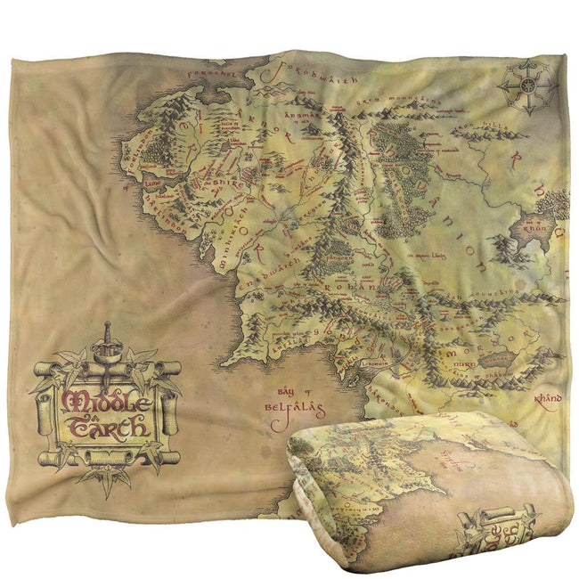 Champagne Gold - Back - Lord Of The Rings Map of Middle Earth Silky Supersoft Blanket