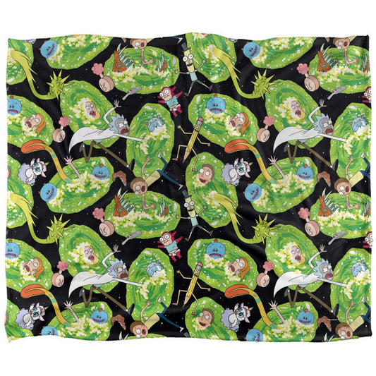Black-Green - Front - Rick And Morty Portal Mayhem Silky Supersoft Blanket