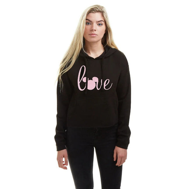Black - Lifestyle - Disney Womens-Ladies Love Mickey Crop Hoodie