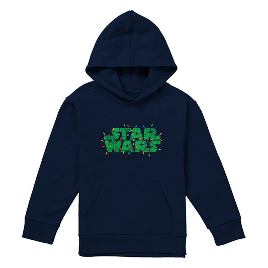 Navy - Front - Star Wars Childrens-Kids Christmas Lights Logo Hoodie