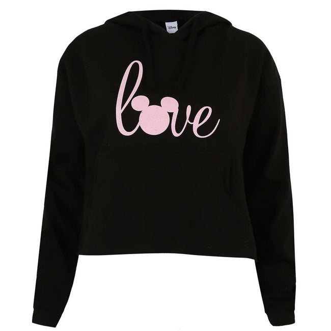 Black - Front - Disney Womens-Ladies Love Mickey Crop Hoodie