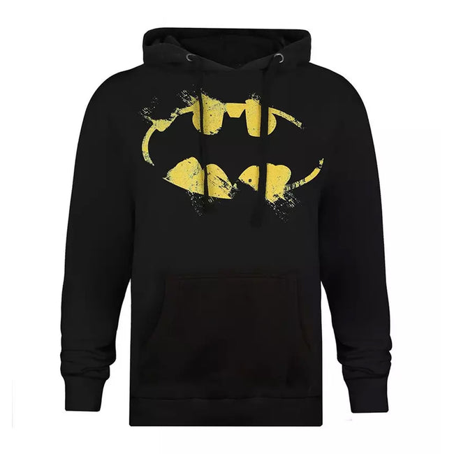 Black-Yellow - Front - Batman Mens Painted Effect Logo Hoodie