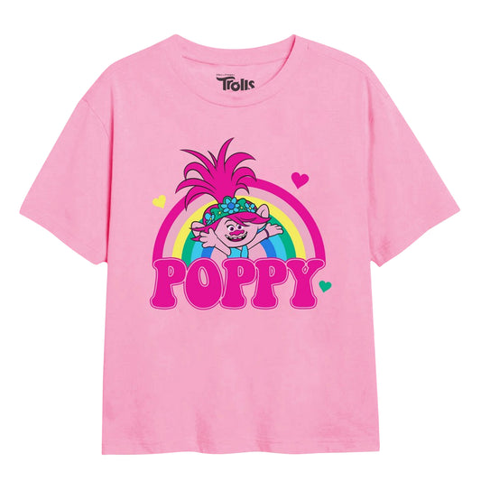Light Pink - Front - Trolls Girls Poppy Rainbow T-Shirt