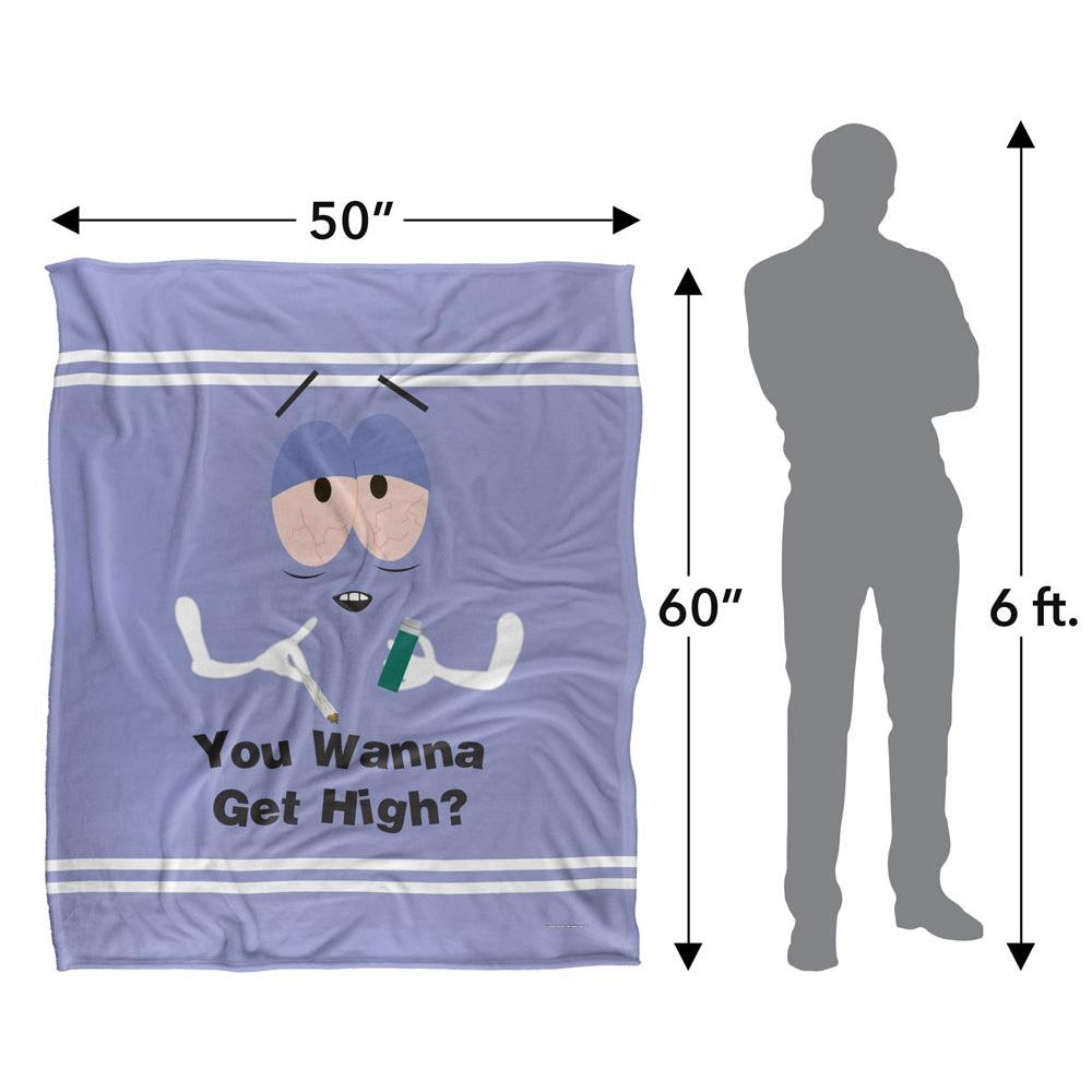 Lavender-Black-White - Lifestyle - South Park Wanna Get High Silky Towelie Supersoft Blanket