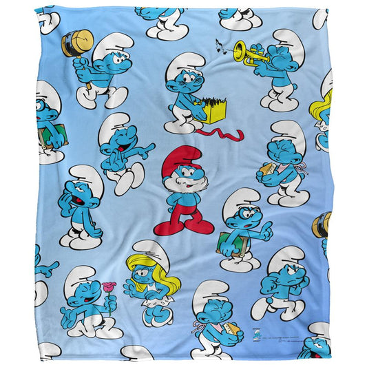 Blue-White-Red - Front - The Smurfs Silky All-Over Print Supersoft Blanket