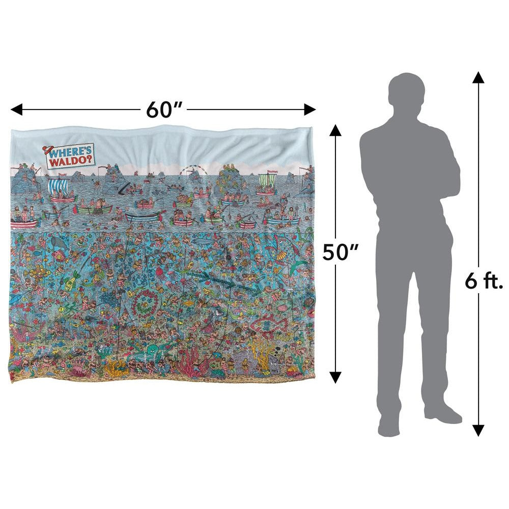 Multicoloured - Side - Wheres Wally? Sea Me Silky Supersoft Blanket