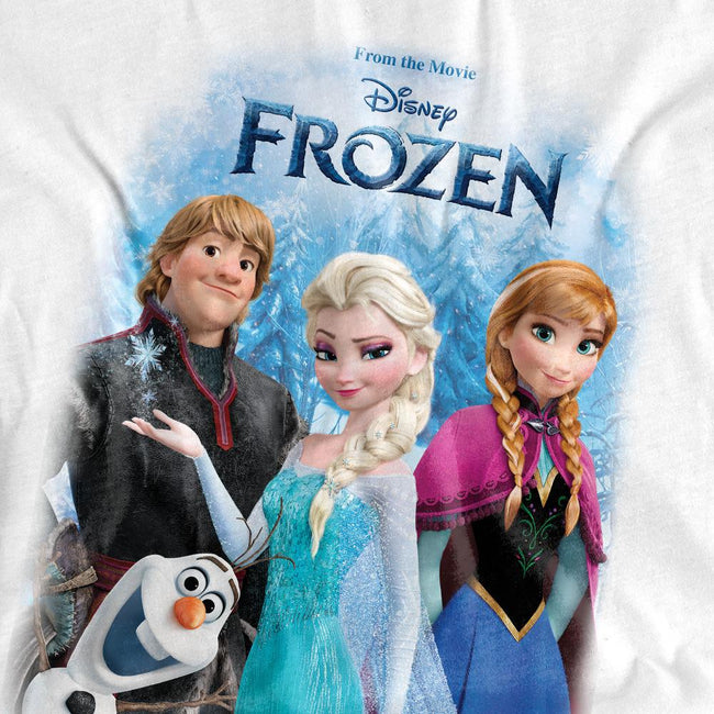 White - Pack Shot - Frozen Womens-Ladies Elsa Anna Kristoff Olaf Poster T-Shirt