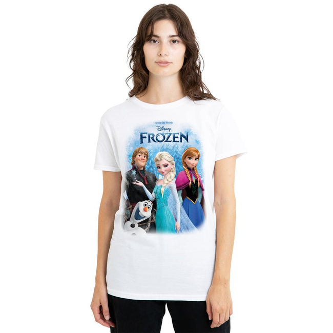 White - Front - Frozen Womens-Ladies Elsa Anna Kristoff Olaf Poster T-Shirt