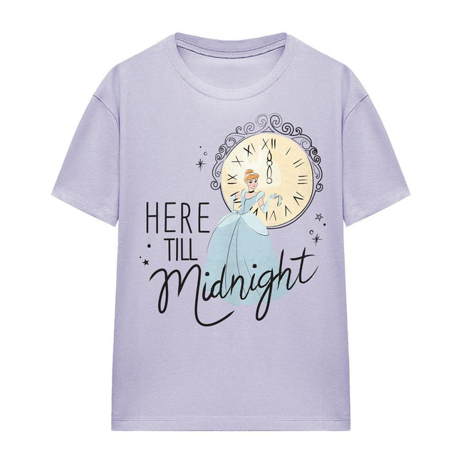 Lavender - Front - Cinderella Womens-Ladies Here Till Midnight New Years Eve T-Shirt