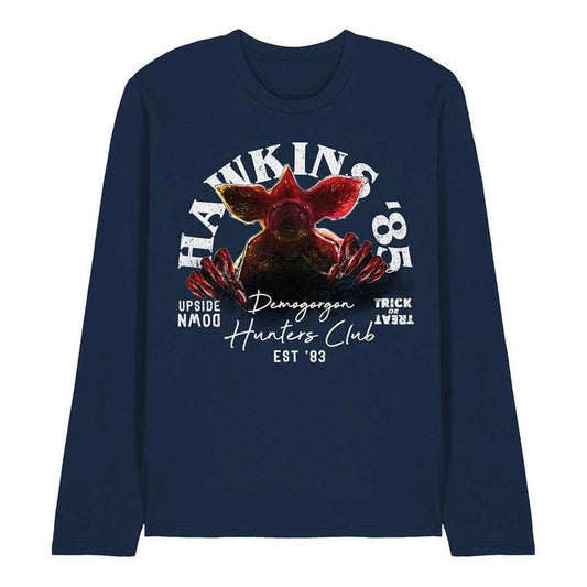Navy - Front - Stranger Things Unisex Adult Hawkins 85 Demogorgon Long-Sleeved T-Shirt