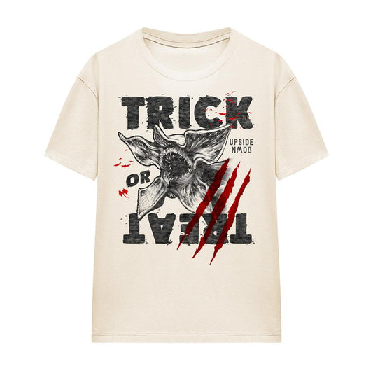 Natural - Front - Stranger Things Womens-Ladies Trick Or Treat Demogorgon T-Shirt