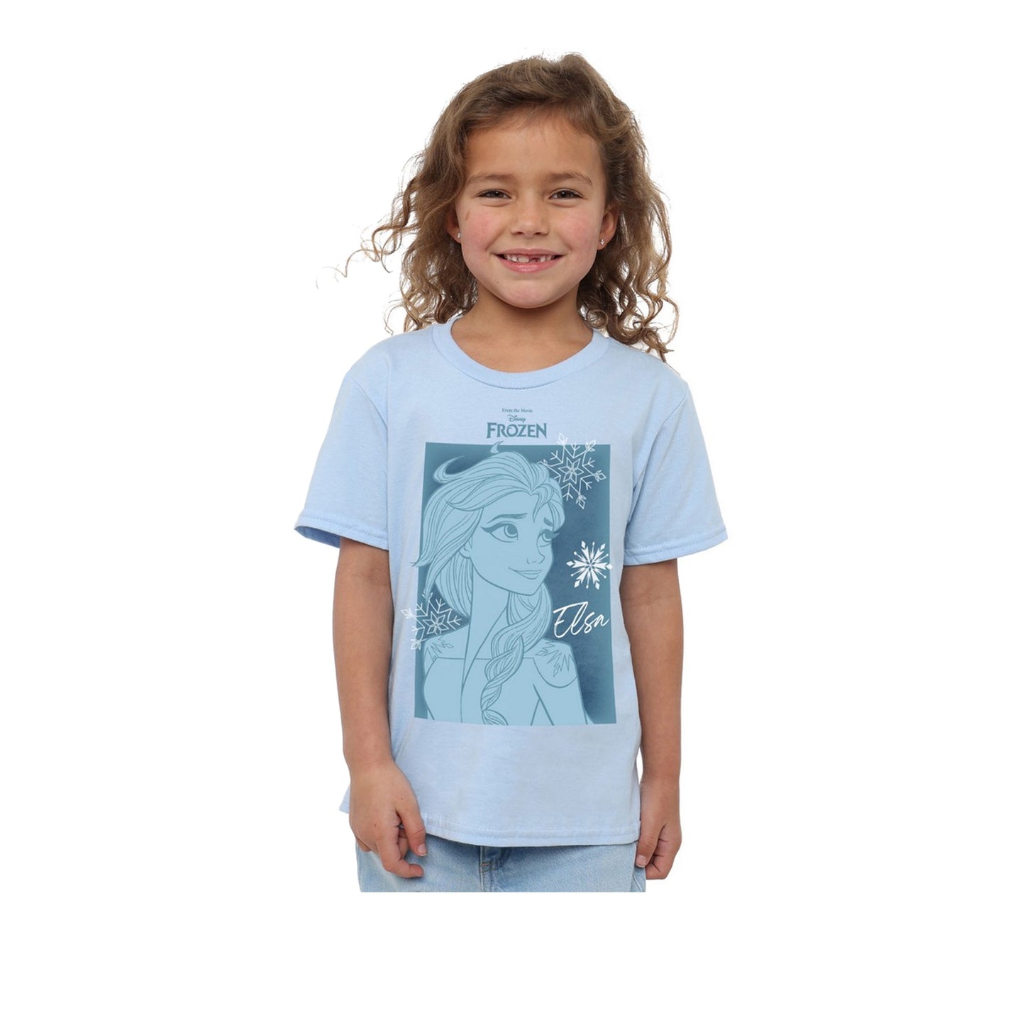 Light Blue - Side - Frozen Girls Elsa Snowflake T-Shirt
