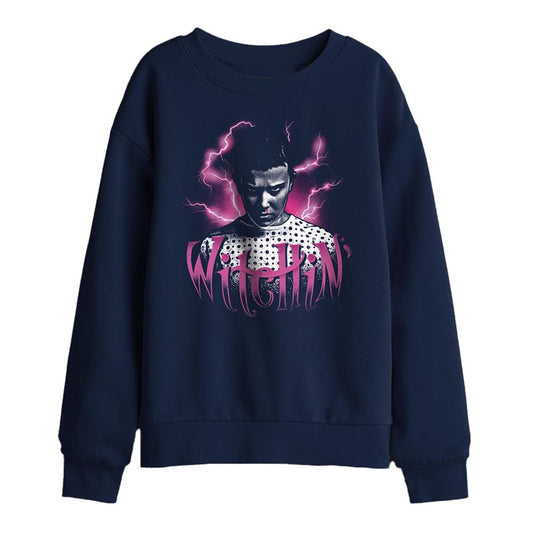 Navy - Front - Stranger Things Childrens-Kids Eleven Witchin Sweatshirt
