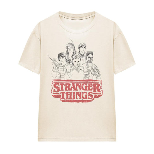 Natural - Front - Stranger Things Womens-Ladies Group Sketch Logo T-Shirt