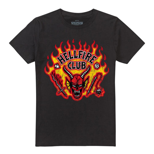 Black - Front - Stranger Things 5 Unisex Adult Hellfire Flames T-Shirt