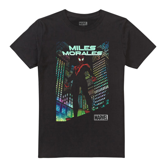 Black - Front - Spider-Man Mens Neon City T-Shirt