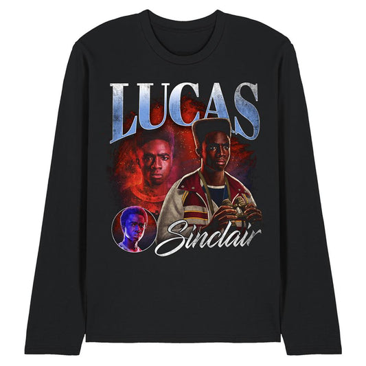 Black - Front - Stranger Things 5 Unisex Adult Lucas Homage Long-Sleeved T-Shirt