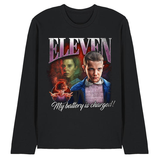 Black - Front - Stranger Things 5 Unisex Adult Eleven Homage Long-Sleeved T-Shirt