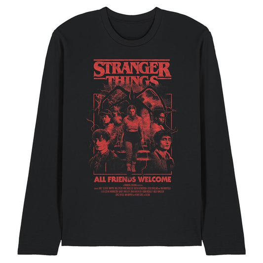 Black - Front - Stranger Things 5 Unisex Adult Group Horror Mind Flayer Movie Poster Long-Sleeved T-Shirt