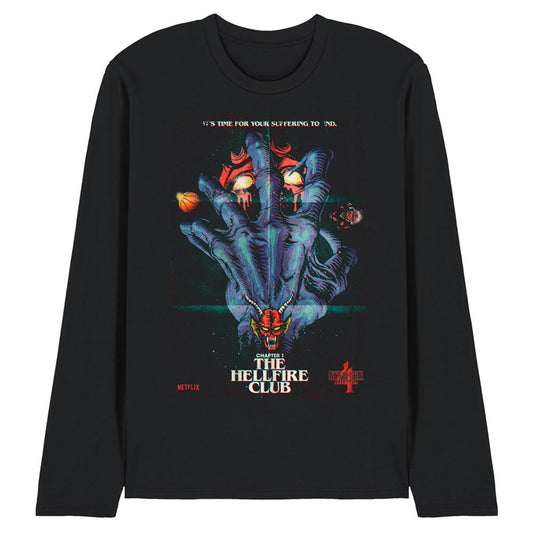 Black - Front - Stranger Things 4 Unisex Adult Hellfire Poster Long-Sleeved T-Shirt