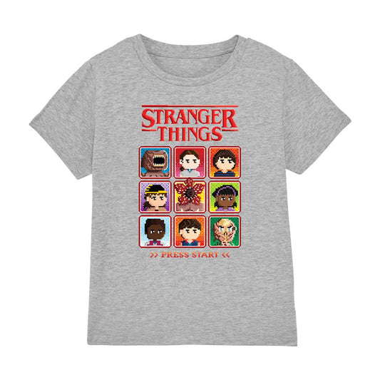 Athletic Heather - Front - Stranger Things Childrens-Kids Pixel Face Heather T-Shirt