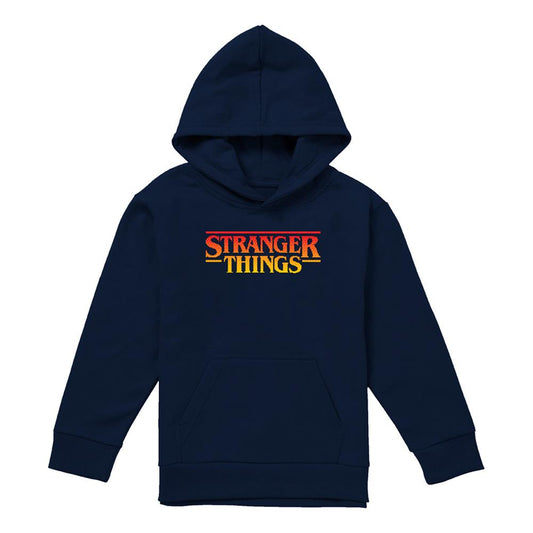 Navy - Front - Stranger Things Childrens-Kids Sunset Logo Hoodie