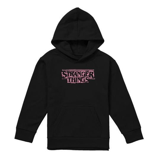 Black - Front - Stranger Things Childrens-Kids Punk Logo Hoodie