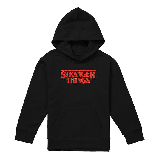 Black - Front - Stranger Things Childrens-Kids Drip Logo Hoodie