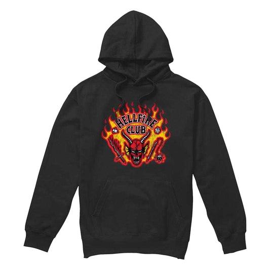 Black - Front - Stranger Things Unisex Adult Hellfire Club Flames Hoodie