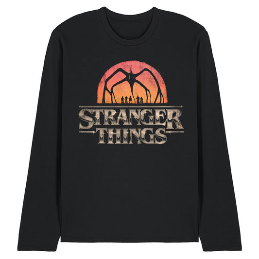 Black - Front - Stranger Things 5 Unisex Adult Mindflayer Sunset Logo Long-Sleeved T-Shirt