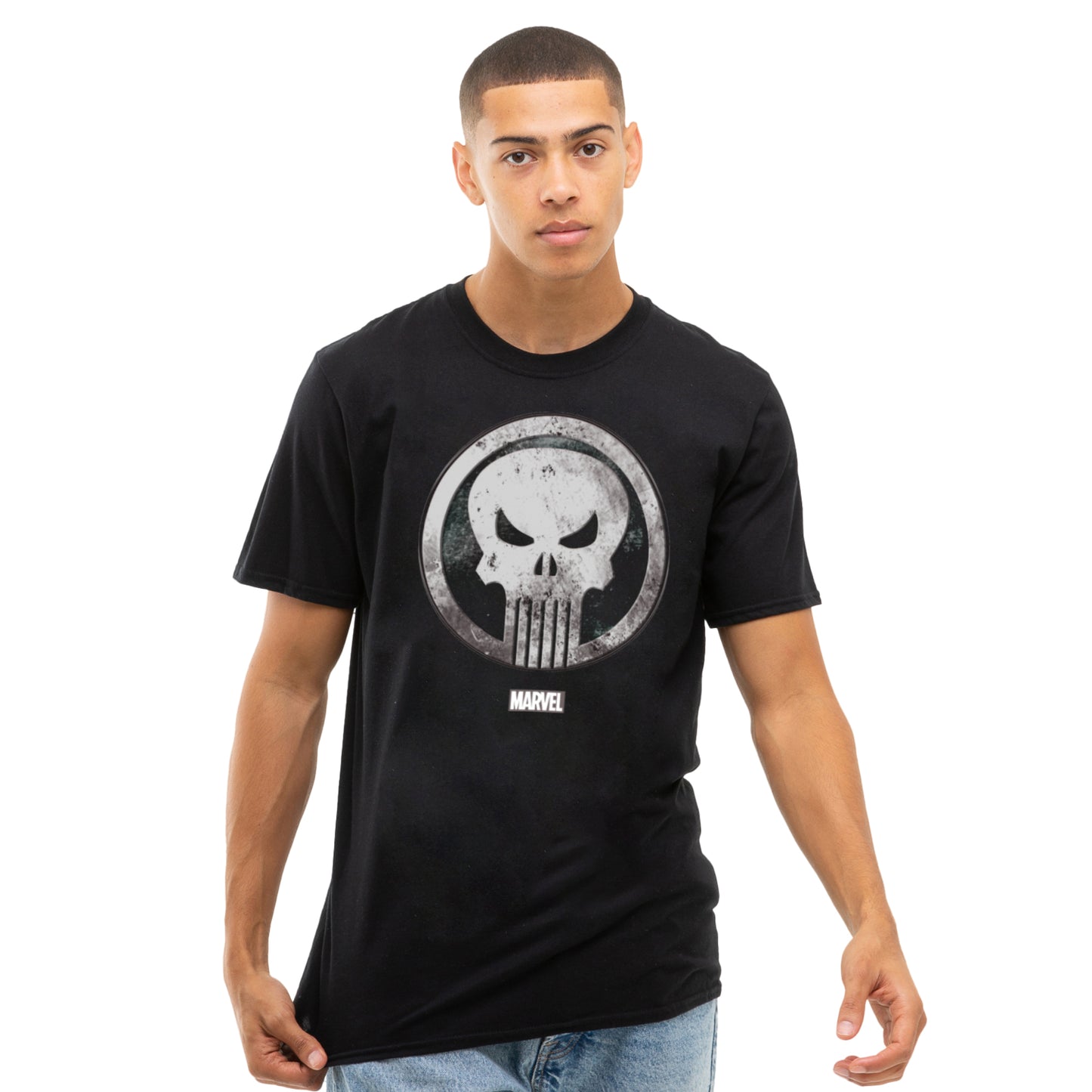 Black - Side - The Punisher Mens Skull Badge T-Shirt