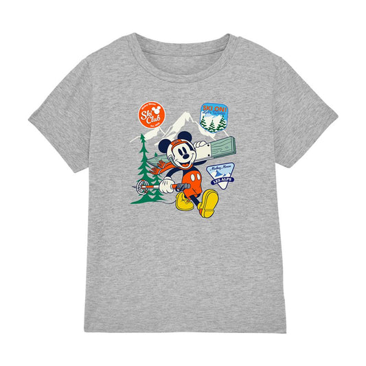 Athletic - Front - Disney Childrens-Kids Ski Club Mickey Mouse Badge Heather T-Shirt