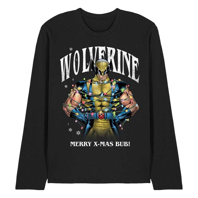 Black - Front - Wolverine Unisex Adult Merry Xmas Bub! Long-Sleeved T-Shirt