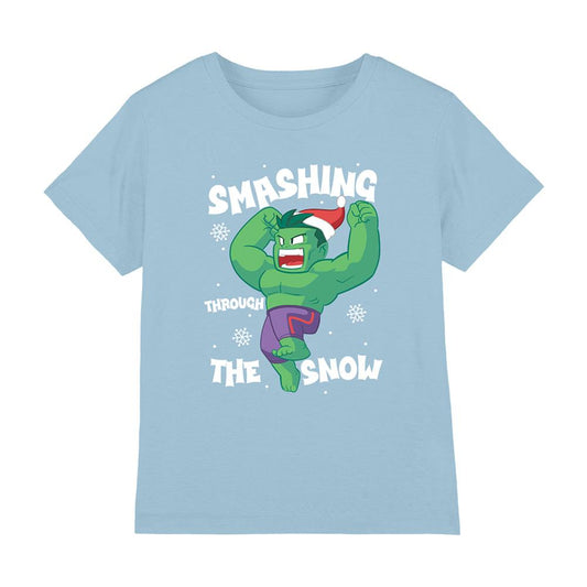 Light Blue - Front - Hulk Childrens-Kids Smashing Through The Snow T-Shirt