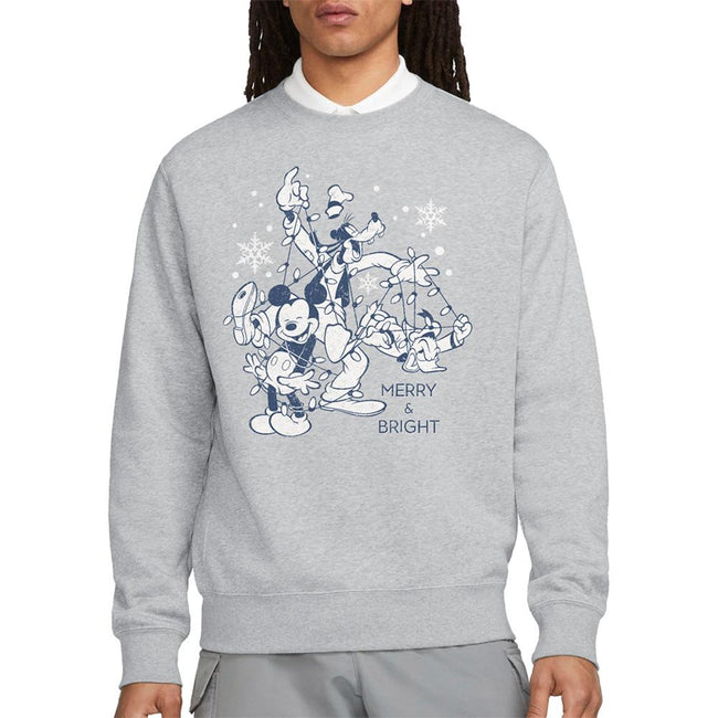 Athletic - Lifestyle - Disney Unisex Adult Merry, Bright And Tied Up In Lights Mickey Mouse Heather Sweatshirt