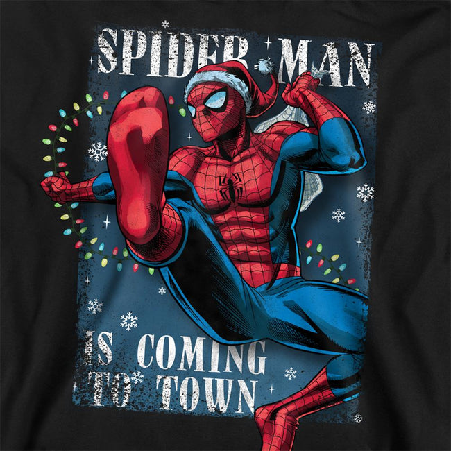 Black - Side - Spider-Man Unisex Adult Is Coming To Town Sweatshirt