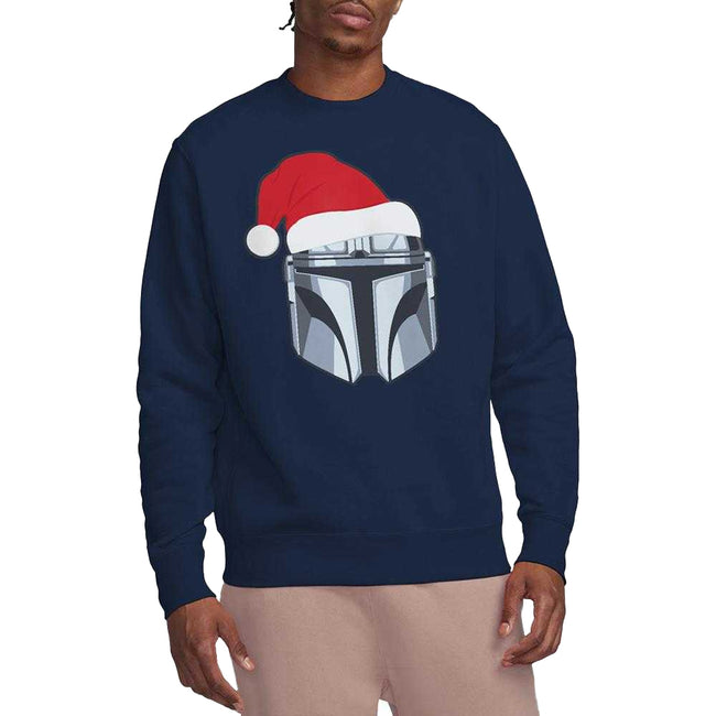Navy - Pack Shot - Star Wars: The Mandalorian Unisex Adult Mando Santa Hat Christmas Sweatshirt