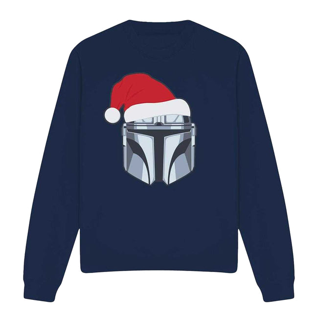 Navy - Front - Star Wars: The Mandalorian Unisex Adult Mando Santa Hat Christmas Sweatshirt