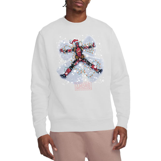 White - Side - Deadpool Unisex Adult Deadpool Snow Angels Christmas Sweatshirt