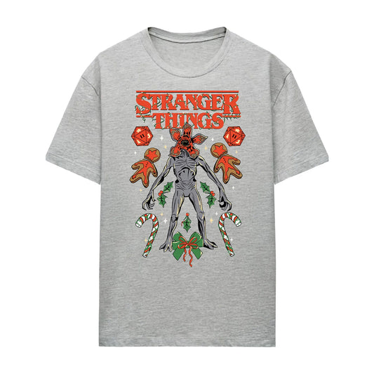 Athletic - Front - Stranger Things 4 Unisex Adult Demogorgon Dice, Canes & Cookies Heather Christmas T-Shirt