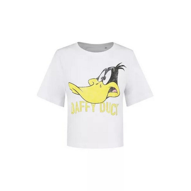 White-Yellow-Black - Front - Looney Tunes Womens-Ladies Daffy Duck Boxy Crop Top