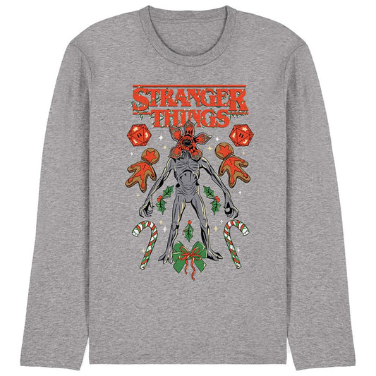 Athletic - Front - Stranger Things 4 Unisex Adult Demogorgon Dice, Canes & Cookies Heather Long-Sleeved Christmas T-Shirt