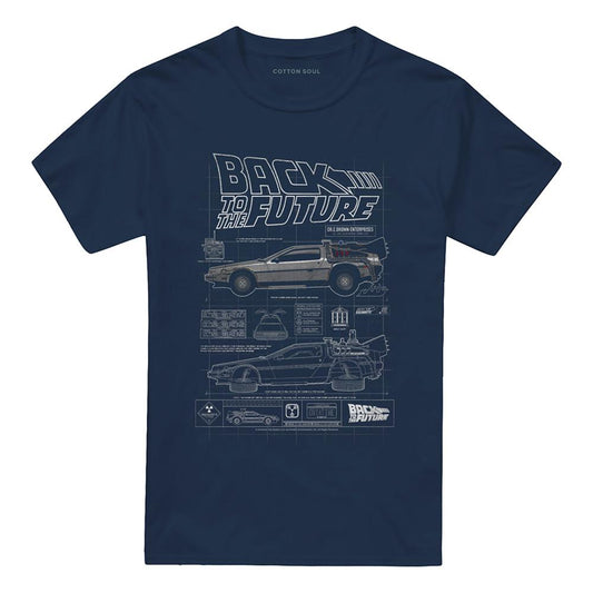 Navy - Front - Back To The Future Unisex Adult Schematic T-Shirt