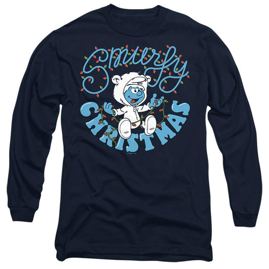 Navy - Front - The Smurfs Unisex Adult Smurfy Christmas Baby Smurf Long-Sleeved T-Shirt