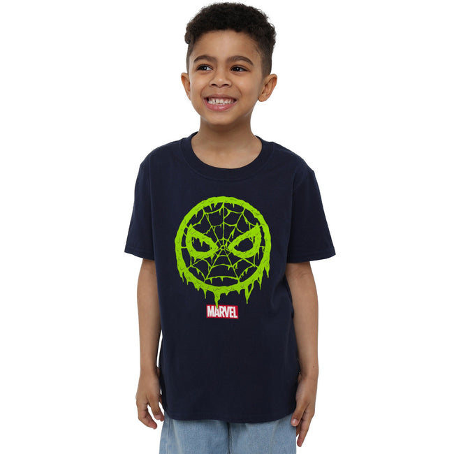 Navy - Side - Spider-Man Childrens-Kids Lo-goo T-Shirt