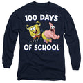 Navy - Front - SpongeBob SquarePants Unisex Adult 100 Days Of School Patrick Star Long-Sleeved T-Shirt