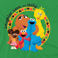 Kelly Green - Side - Sesame Street Unisex Adult Kwanzaa Laughter Love And Unity T-Shirt